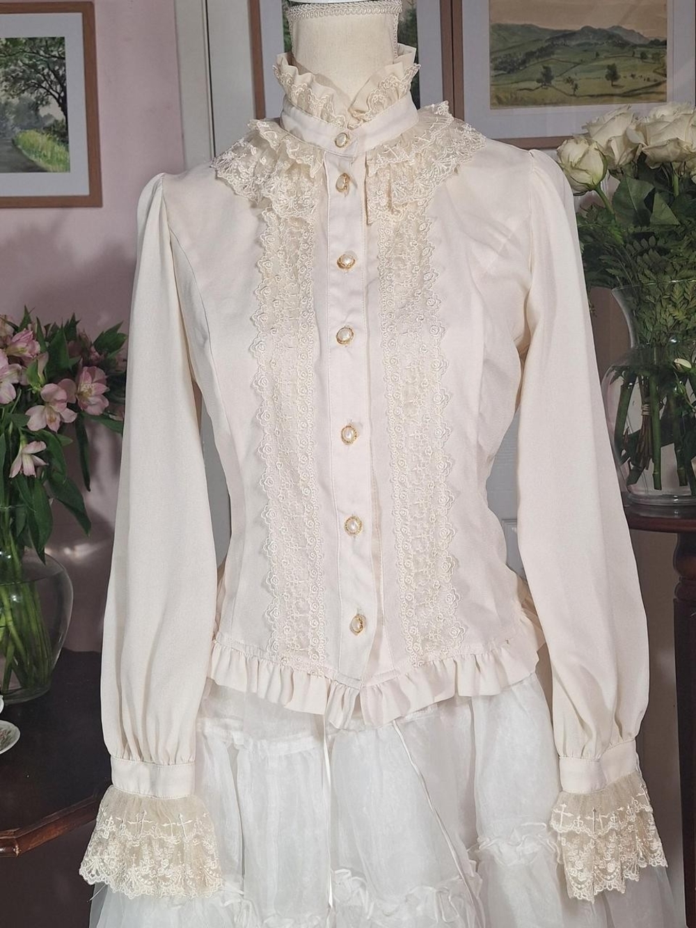Innocent World Rose & Cross Embroidery High Neck Blouse | Classic Lolita
